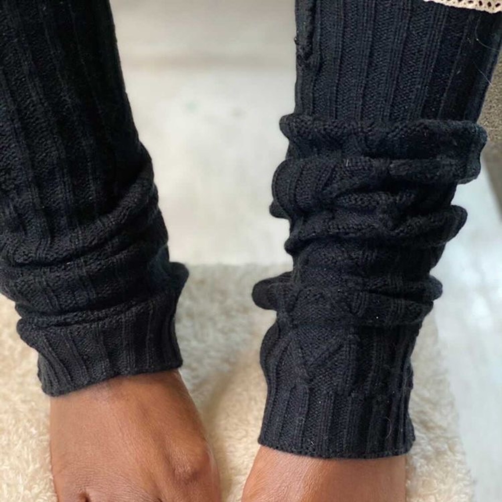 Women and girls cable knit black leg warmers. OS